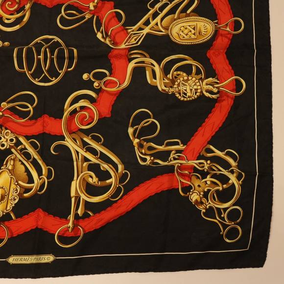 HERMES Carre 90 Scarf Silk Black Auth ar9939 - Picture 5 of 8